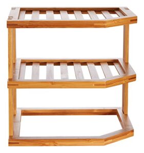 home intuition 3-tier bamboo wood corner rack for plates, mugs kitchen pantry cabinet storage shelf, 10" x 10" x 9-1/2"