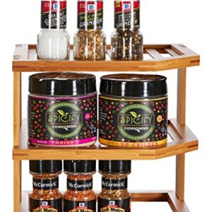 Home Intuition 3-Tier Bamboo Wood Corner Rack for Plates, Mugs Kitchen Pantry Cabinet Storage Shelf, 10" x 10" x 9-1/2"