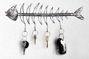 crafia unique fish skeleton key holder for wall and towel hook | fish bones towel hanger and hooks | 4 hooks key holder for wall