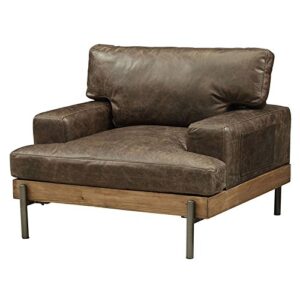 acme sofa, oak & distress chocolate top grain leather