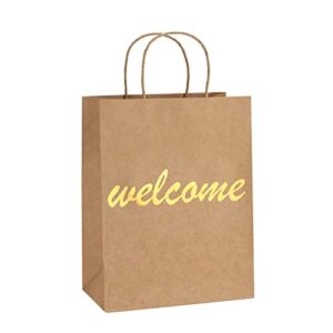 bagdream brown kraft paper welcome gift bags bulk with handles 25pcs 8x4.25x10.5 inches shopping gifts wedding bags, good for packaging, retail, party, craft, recycled, goody and merchandise bags
