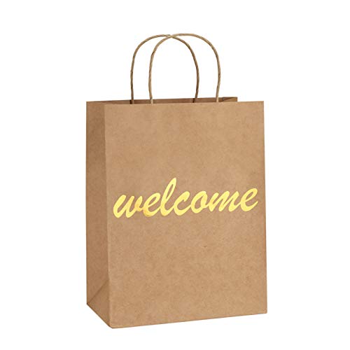 BagDream Brown Kraft Paper Welcome Gift Bags Bulk with Handles 25Pcs 8x4.25x10.5 Inches Shopping Gifts Wedding Bags, Good for Packaging, Retail, Party, Craft, Recycled, Goody and Merchandise Bags