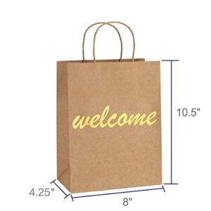 BagDream Brown Kraft Paper Welcome Gift Bags Bulk with Handles 25Pcs 8x4.25x10.5 Inches Shopping Gifts Wedding Bags, Good for Packaging, Retail, Party, Craft, Recycled, Goody and Merchandise Bags