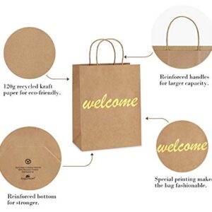 BagDream Brown Kraft Paper Welcome Gift Bags Bulk with Handles 25Pcs 8x4.25x10.5 Inches Shopping Gifts Wedding Bags, Good for Packaging, Retail, Party, Craft, Recycled, Goody and Merchandise Bags