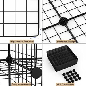 BASTUO Wire Cube Storage Cabinet, 6 Cubes DIY Metal Organizer, Stackable Bookcase Shelf Modular Cube Organizer Rack, Wardrobe Closet for Livingroom, Bedroom, Office, Black