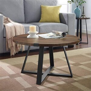 Walker Edison Anastasia Modern Metal Wrap X Base Coffee Table, 30 Inch, Dark Walnut and Black