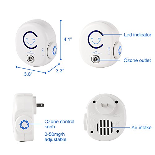 Airthereal B50 Mini Ozone Generator Air Purifier- Removes Odors and Sterilizes Air in Small Spaces Up To 320 Sq Ft - Plug in Mini Air Ionizer, Adjustable Ozone Output of 10-50 mg/h