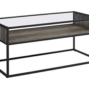 Walker Edison Industrial Modern Wood Rectangle Open Shelf Coffee Table Living Room Accent Ottoman Storage Shelf, 40 Inch, Grey