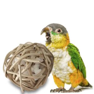 SunGrow Popcorn Ball for Birds, Willow Wicker Vine Rattan Ball, Cage Accessory Hang with String or Wire