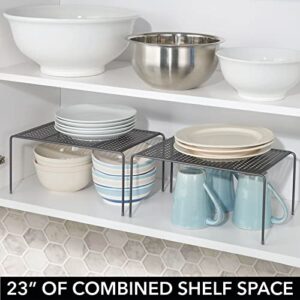 mDesign Small Raised Metal Kitchen Pantry Stacking Plate Organizer Storage Shelves, Cabinet Shelf Rack for Cupboard, or Cabinet - Store Food, Dishes, Bowls, Mugs, Concerto Collection, 2 Pack, Graphite