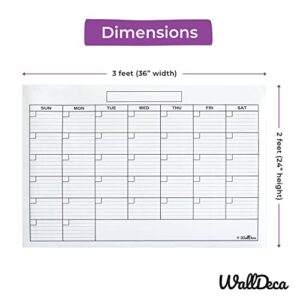 WallDeca Monthly Dry Erase Wall Calendar Planner Whiteboard: Wipe Off Erasable Calendar | Use in Classroom, Office, Home, Kitchen! (24 x 36 Inch)