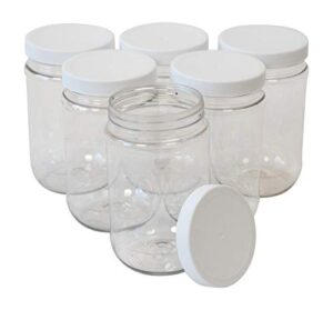 csbd 16 oz clear plastic mason jars with ribbed liner screw on lids, wide mouth, eco, bpa free, pet plastic, made in usa, bulk storage containers, 6 pack (16 ounces)