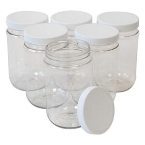 CSBD 16 Oz Clear Plastic Mason Jars With Ribbed Liner Screw On Lids, Wide Mouth, ECO, BPA Free, PET Plastic, Made In USA, Bulk Storage Containers, 6 Pack (16 Ounces)