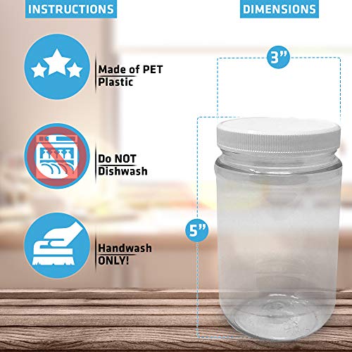 CSBD 16 Oz Clear Plastic Mason Jars With Ribbed Liner Screw On Lids, Wide Mouth, ECO, BPA Free, PET Plastic, Made In USA, Bulk Storage Containers, 6 Pack (16 Ounces)