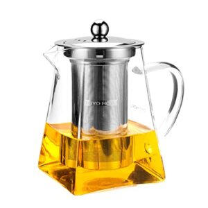 glass teapot with infuser, tea infusers for loose tea, small loose leaf tea pot, heat resistant, ideal for tea parties and stovetop brewing，600ml