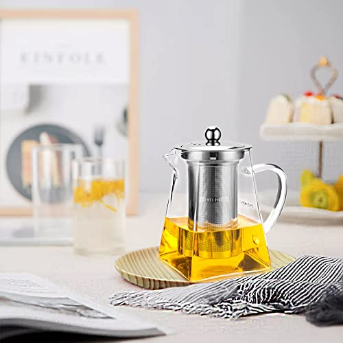 Glass Teapot with infuser, Tea Infusers for Loose Tea, Small Loose Leaf Tea pot, Heat resistant, Ideal for Tea Parties and Stovetop Brewing，600ml