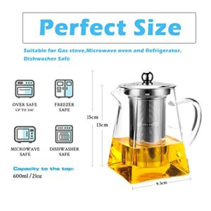 Glass Teapot with infuser, Tea Infusers for Loose Tea, Small Loose Leaf Tea pot, Heat resistant, Ideal for Tea Parties and Stovetop Brewing，600ml