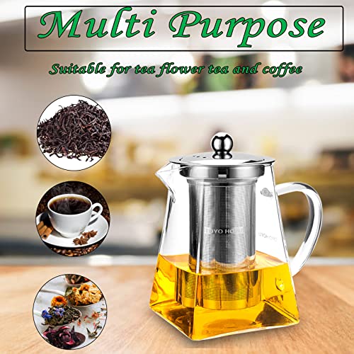 Glass Teapot with infuser, Tea Infusers for Loose Tea, Small Loose Leaf Tea pot, Heat resistant, Ideal for Tea Parties and Stovetop Brewing，600ml