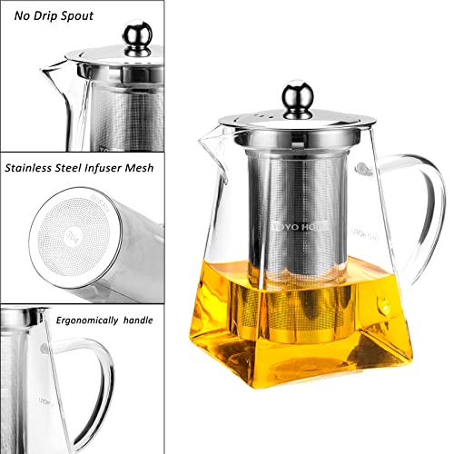 Glass Teapot with infuser, Tea Infusers for Loose Tea, Small Loose Leaf Tea pot, Heat resistant, Ideal for Tea Parties and Stovetop Brewing，600ml