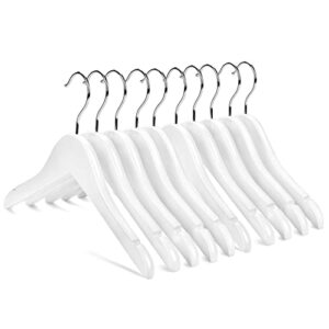 nature smile kids baby children toddler wooden shirt coat hangers with notches and anti-rust chrome hook pack of 10 (white)