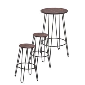 NOBPEINT 3 Piece Bar Table Set 2 Stools Bistro Pub Kitchen Dining Furniture, Rustic Brown