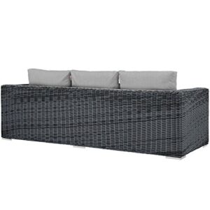 Modway Summon Wicker Rattan Outdoor Patio Sunbrella Sofa in Canvas Gray