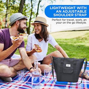 KRYO Insulated Portable Tote Bag Large picnic lunch cooler bag - Mens and Womens oversized travel totes with shoulder strap - Thermal Insulation coolers for cold food, beverages and wine (Black)