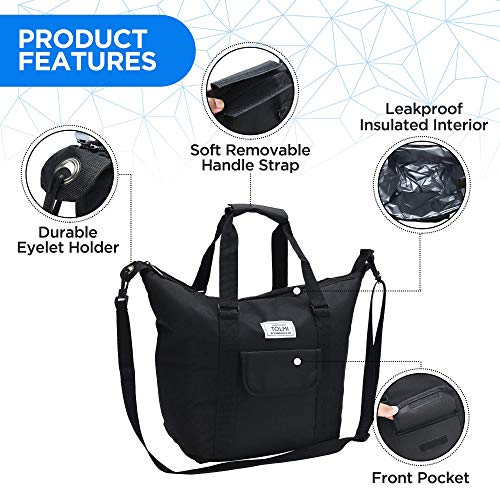 KRYO Insulated Portable Tote Bag Large picnic lunch cooler bag - Mens and Womens oversized travel totes with shoulder strap - Thermal Insulation coolers for cold food, beverages and wine (Black)