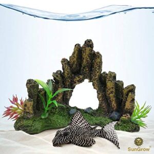 sungrow decorative aquarium, hermit crab, leopard gecko cave, 3 5" x 5", 2 5", artificial stone decor, includes 3 plastic plants