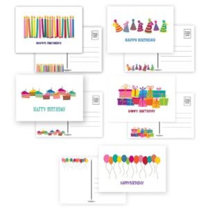 stonehouse collection fun happy birthday cards - assortment birthday postcards for mom, teacher, students, kids & loved ones for their special day - set of 50 cute post cards, 5 birthday designs