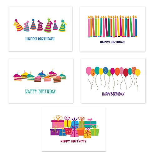 Stonehouse Collection Fun Happy Birthday Cards - Assortment Birthday Postcards for Mom, Teacher, Students, Kids & Loved Ones For Their Special Day - Set of 50 Cute Post Cards, 5 Birthday Designs