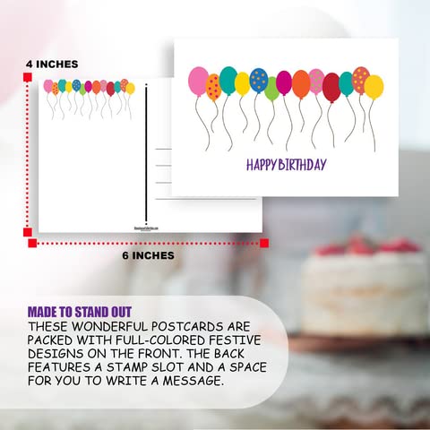 Stonehouse Collection Fun Happy Birthday Cards - Assortment Birthday Postcards for Mom, Teacher, Students, Kids & Loved Ones For Their Special Day - Set of 50 Cute Post Cards, 5 Birthday Designs