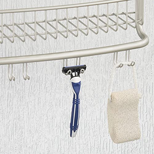 mDesign Extra Wide Stainless Steel Bath/Shower Over Door Caddy, Hanging Storage Organizer 2-Tier Rack with Hook and Basket, Holder for Soap, Shampoo, Loofah, Body Wash, Omni Collection, Matte Satin