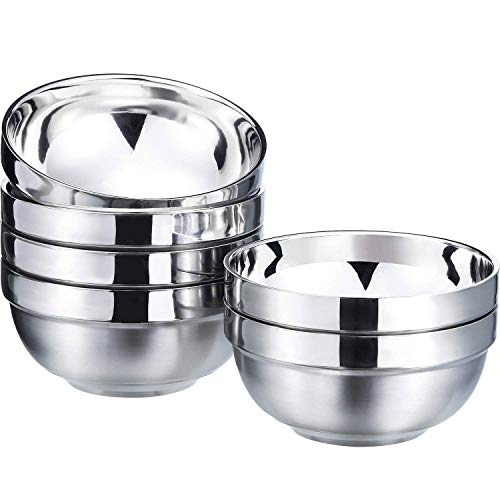 SATINIOR 6 Pack Stainless Steel Bowl Set Double-walled Insulated Metal Snack Bowls (13 oz)