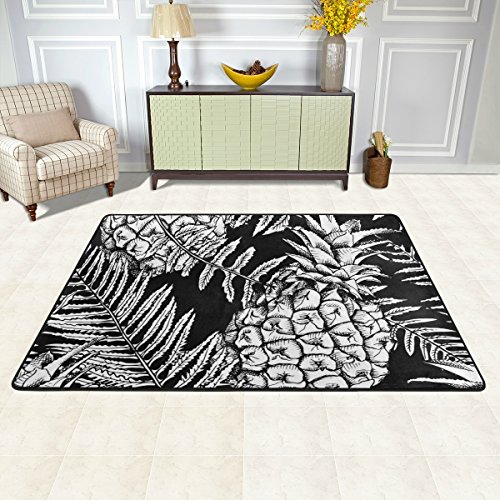 My Little Nest Area Rug Black White Pineapple Lightweight Doormat 2' x 3', Memory Sponge Indoor Outdoor Decor Carpet for Entrance Living Room Bedroom Office Kitchen Hallway