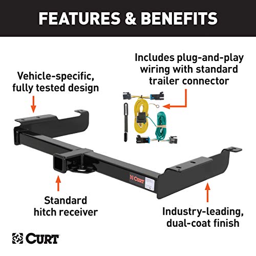 CURT 99316 Class 3 Trailer Hitch, 2-Inch Receiver, 4-Pin Wiring Harness, Select Chevrolet Express, GMC Savana 1500, 2500, 3500