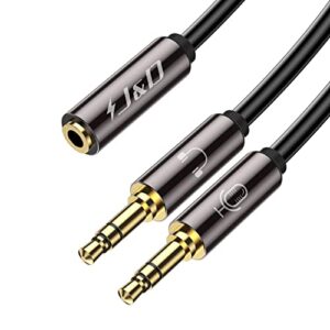 j&d 3.5 mm to 2 x 3.5 mm cable, gold plated copper shell 1/8 inch trs female to 2 x 1/8 inch trs male y splitter stereo audio adapter cable only suitable for switching, 0.65 feet