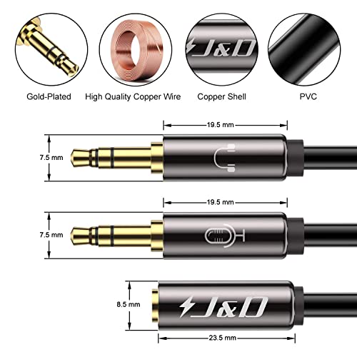 J&D 3.5 mm to 2 X 3.5 mm Cable, Gold Plated Copper Shell 1/8 inch TRS Female to 2 X 1/8 inch TRS Male Y Splitter Stereo Audio Adapter Cable Only Suitable for Switching, 0.65 Feet