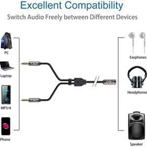 J&D 3.5 mm to 2 X 3.5 mm Cable, Gold Plated Copper Shell 1/8 inch TRS Female to 2 X 1/8 inch TRS Male Y Splitter Stereo Audio Adapter Cable Only Suitable for Switching, 0.65 Feet