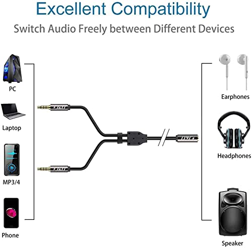 J&D 3.5 mm to 2 X 3.5 mm Cable, Gold Plated Copper Shell 1/8 inch TRS Female to 2 X 1/8 inch TRS Male Y Splitter Stereo Audio Adapter Cable Only Suitable for Switching, 0.65 Feet