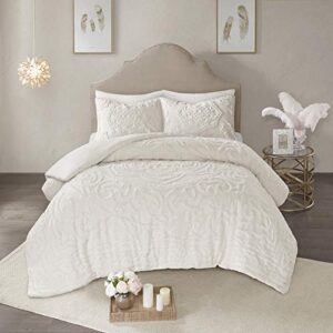 Madison Park Laetitia Comforter Bohemian Tufted Cotton Chenille, Medallion Shabby Chic All Season Down Alternative Bed Set with Matching Shams, Floral Off White King/Cal King(104"x92") 3 Piece