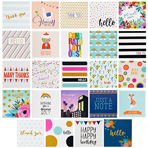 All Occasion Mini Notecards with Envelopes and 24 Stickers- 72-Pack Tiny Cute Greeting Cards for Birthday, Wedding, Party, Anniversary, Thank You, 24 Assorted Design, 3 of Each, Folded 2.5x2.5 Inches
