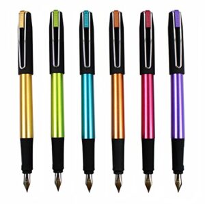hillento yiren fountain pen set, student 6 color pen set, black cap, plastic(golden, blue, green, purple, red, orange)