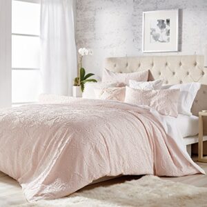 chf solid medallion 3-piece microsculpt comforter set with shams, full/queen, blush