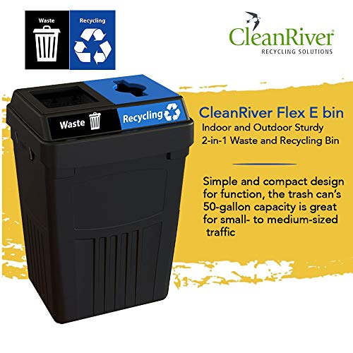 CleanRiver Flex E Bin - 50 Gallons | 2-in-1 Streams | Recycling & Waste Basket | Black Color