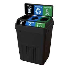 cleanriver flex e bin - 50 gallons | 3-in-1 streams | waste, recycling, & compost basket with backboard | black color