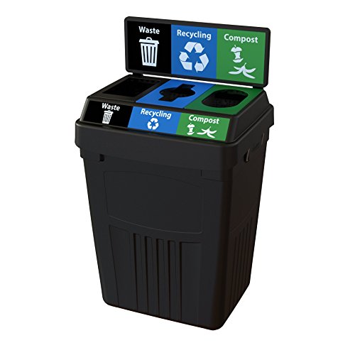 CleanRiver Flex E Bin - 50 Gallons | 3-in-1 Streams | Waste, Recycling, & Compost Basket with Backboard | Black Color