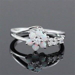 odysseyy 925 silver ring flower daisy fire opal women engagement wedding party size 6-10 (8)