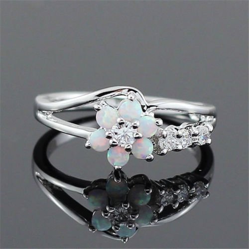 Odysseyy 925 Silver Ring Flower Daisy Fire Opal Women Engagement Wedding Party Size 6-10 (8)