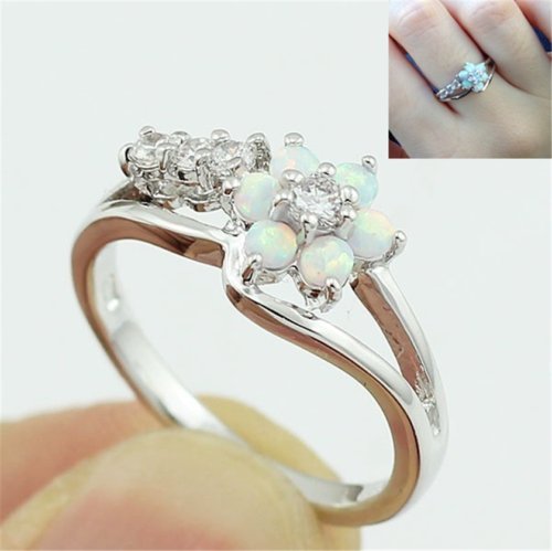 Odysseyy 925 Silver Ring Flower Daisy Fire Opal Women Engagement Wedding Party Size 6-10 (8)